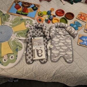 Gray and White Cloud Pattern Baby Head Support Pillow Set